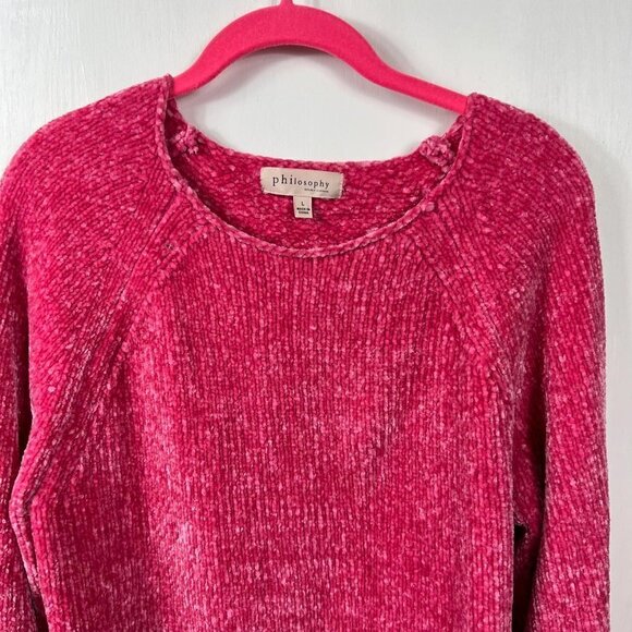 Philosophy pink chenille super soft sweater.  Size large - Picture 3 of 8